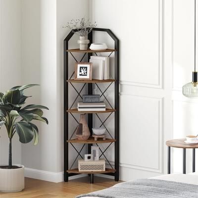 No "5-Tier Corner Shelf, Industrial Corner Bookshelf - 11.8""D x 11.8""W x 59.4""H"