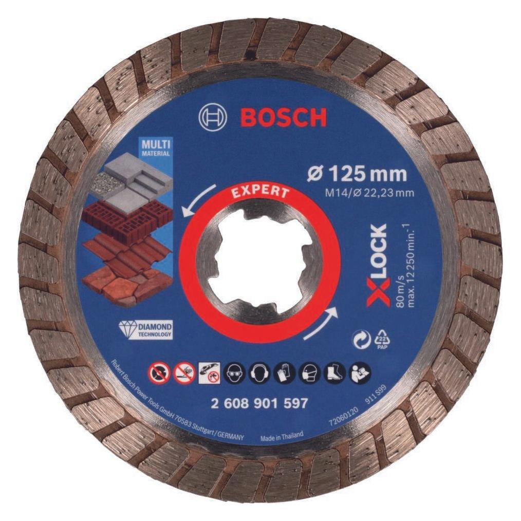 Bosch Professional Zubehör Expert MultiMaterial X-LOCK Diamanttrennscheiben, 125 x 22,23 x 2,4 x 12 mm (2608901597)
