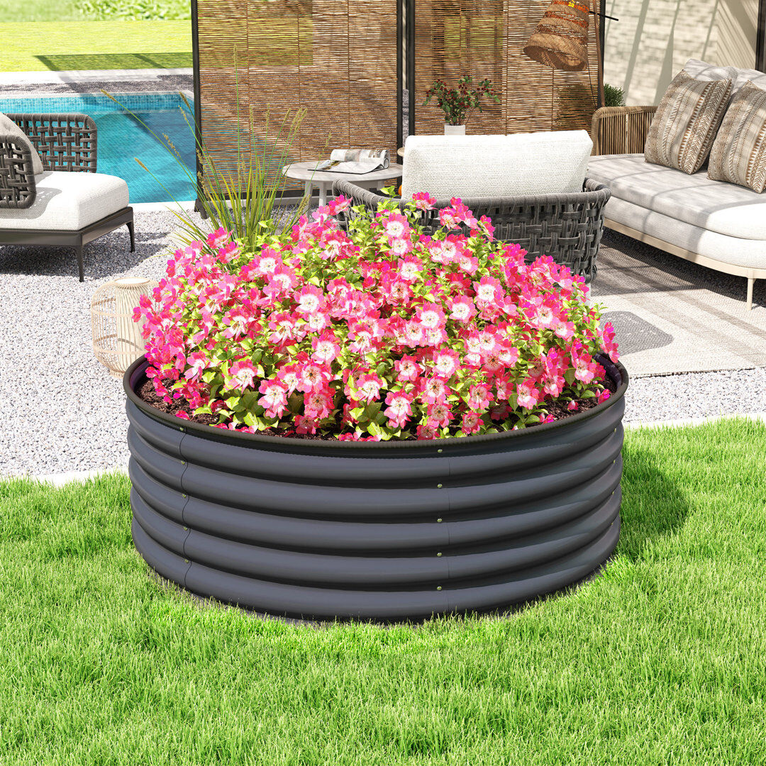 Borough Wharf Outsunny Galvanised Raised Garden Bed, 120 x 120 x 43cm Dark Grey 43cm H X 120cm W X 120cm D