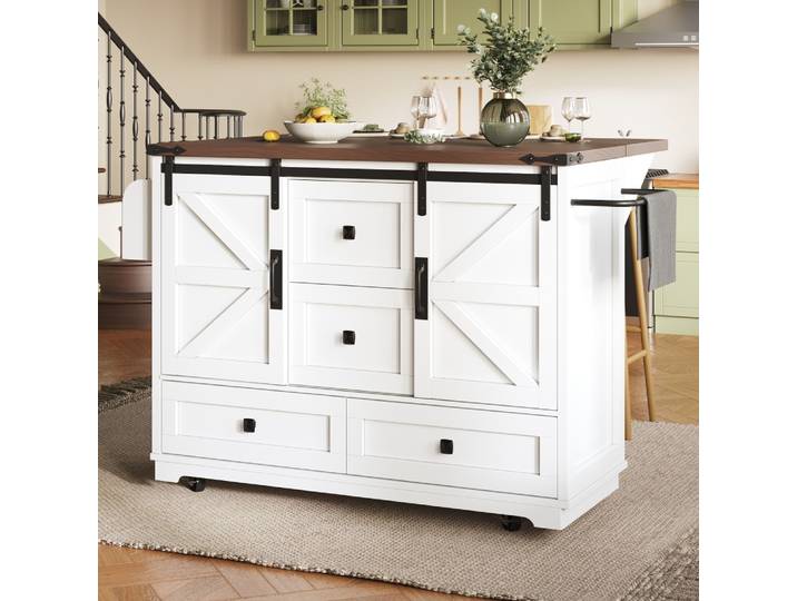 Chariot de cuisine multifonctionnel PINGGO avec table pliante, buffet et rangement, chariot de service roulant