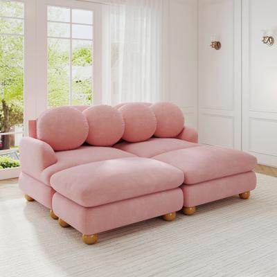 Loedds 68-Inch 4-Seat Chenille Sofa with Ottoman & Lumbar Pillows & Deep Seats