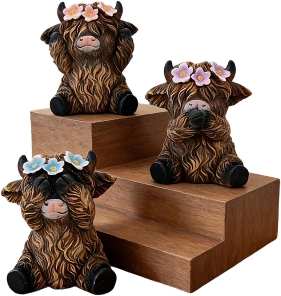 Set van 3 rustieke koeienbeeldjes voor decoratie op tafel