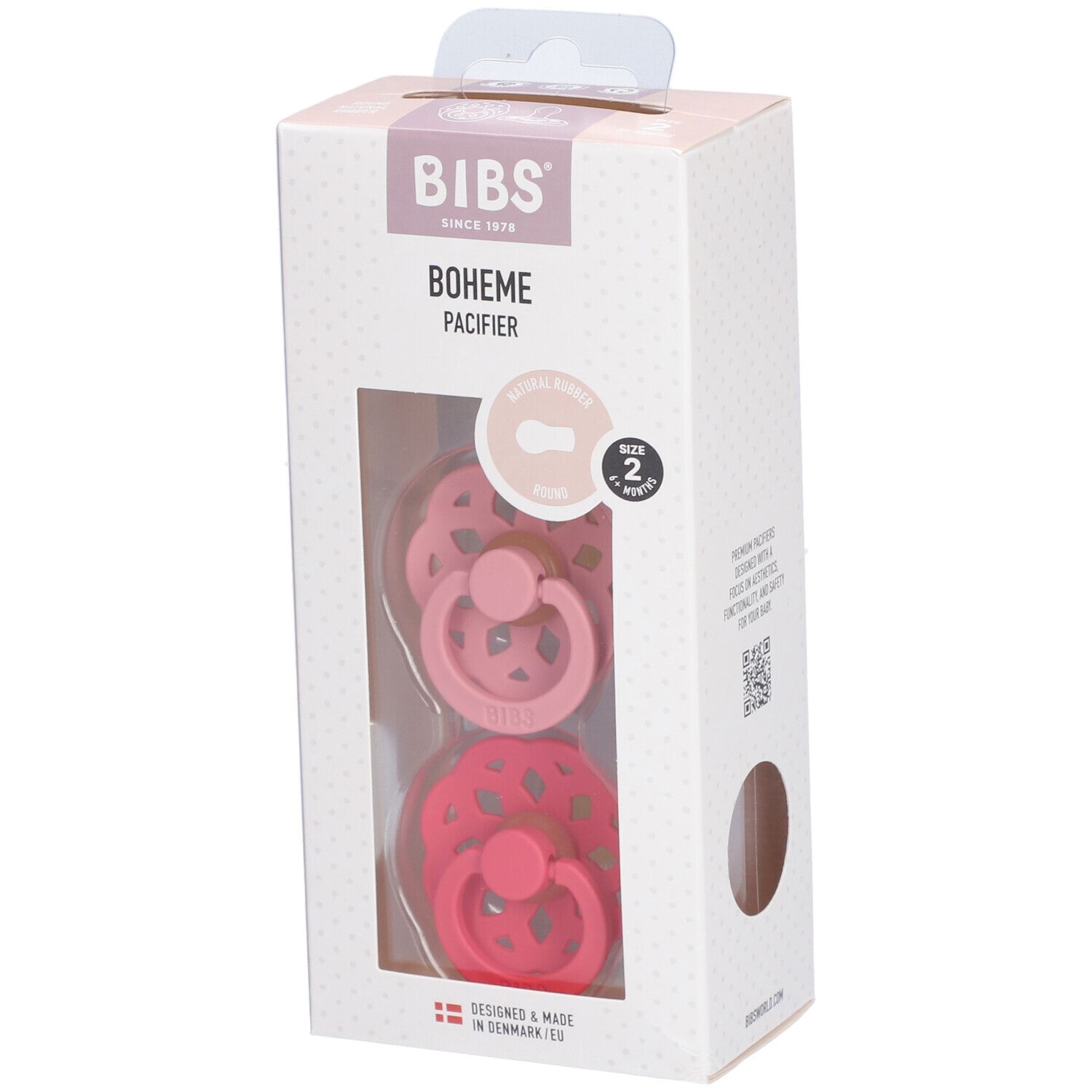 Bibs Fopspeen Boheme Dusty Pink/Coral Duo 6-18 2 St Schnuller