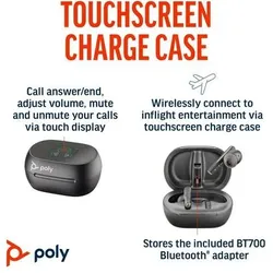 HP Poly Voyager Free 60+ UC Carbon Black Earbuds +BT700 USB-C Adapter +Touchscreen-Ladeetui (Kabellos, USB-C), Office Headset, Schwarz