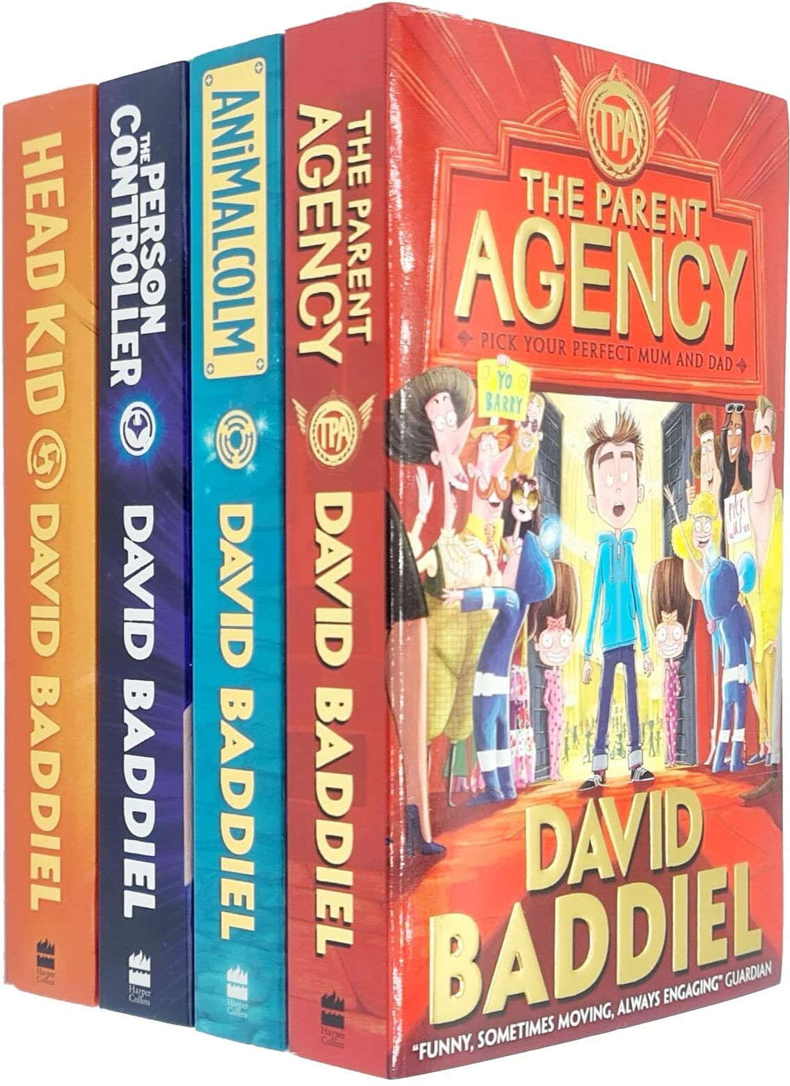 HarperCollins Children's Books David Baddiel Collection 4 Book Set - The Parent Agency, AniMalcolm, The Person Controller, Head Kid - Paperback - Ages 7-11 - Funny Childrens Fiction
