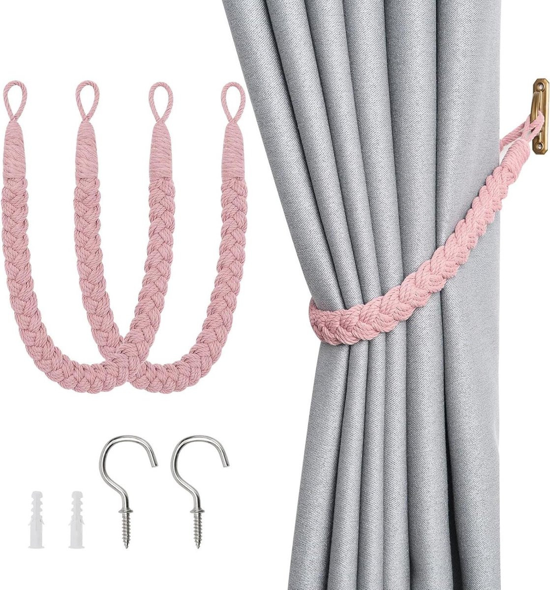 Handgeweven katoenen gordijn tiebacks in roze - 60 cm