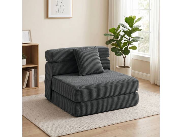 HOMCOM Fauteuil Sol 2-en-1 Canapé Pliable Velours Gris Foncé