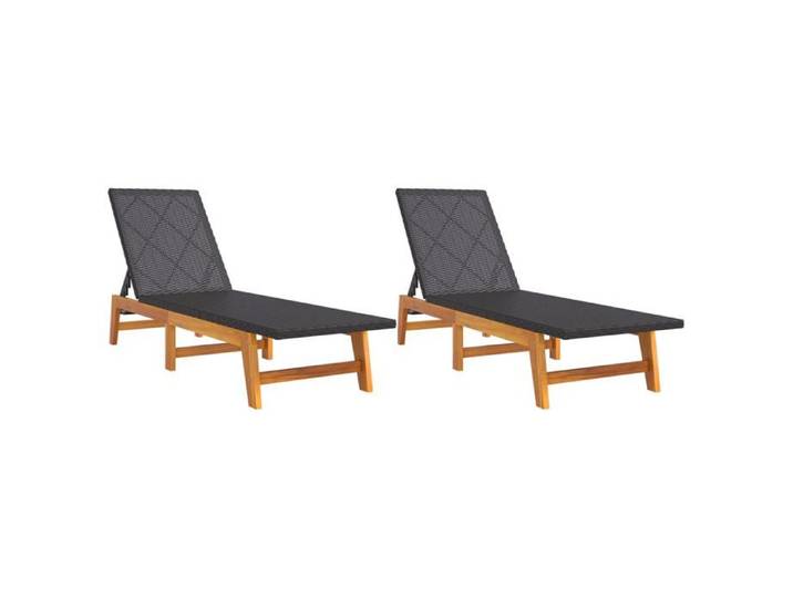 (83161)Bains de soleil/transat CHIC Chaises longues lot de 2 noir/marron résine tressée/bois acacia FR