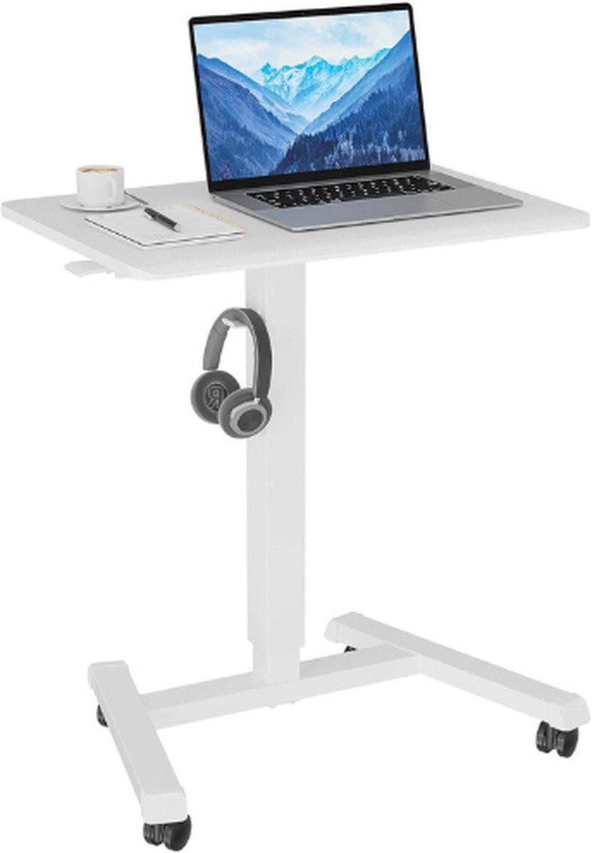 BOG Mobiel Staand Bureau met 4 Wielen, In Hoogte Verstelbaar Overbed-Bureau, Wit, B/D/H: 65 x 45 cm