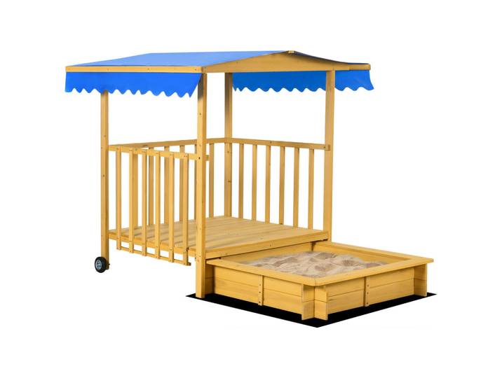 Outsunny Sandkasten, Naturholz, Tanne, Naturfarben, Holz, 129x137.5x133 cm, Freizeit & Co, Gartenspielzeug, Sandkästen