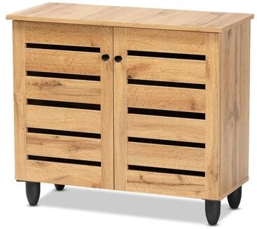 Baxton Studio Gisela Modern Oak Brown Finished Wood 2-Door Shoe Storage Cabinet