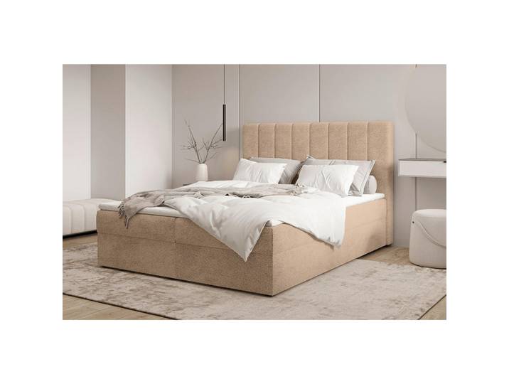 Livetastic Boxbett, Beige, Kunststoff, Masson-Kiefer,Masson-Kiefer, H2 + H3, Höhe ca. 20 cm, 140x200 cm, gepolstertes Kopfteil, Stoffauswahl, Topper durchgehend, in verschiedenen Größen erhältlich, Schlafzimmer, Betten, Boxspringbetten
