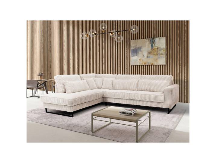 Mid.you Ecksofa Icon, Creme, Metall, teilmassiv, 5-Sitzer, Füllung: Schaumstoffflocken,Schaumstoffflocken,Schaumstoffflocken, Ottomane links, L-Form, 284x253 cm, Stoffauswahl, Rücken echt, Wohnzimmer, Sofas & Couches, Wohnlandschaften, Ecksofas