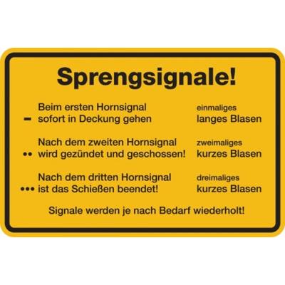König Werbeanlagen Hinweisschild, Sprengsignale! - 300x200x0.45 mm Aluminium geprägt