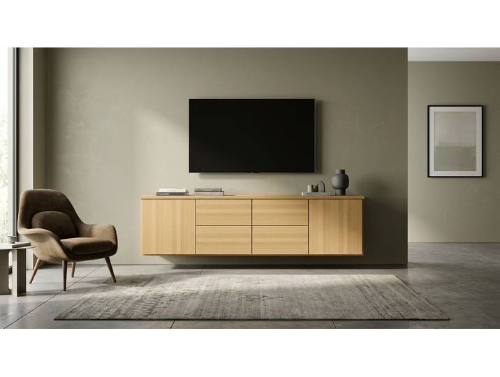 Sideboard aus Massivholz mit Wandhalterung Buche Natur geölt