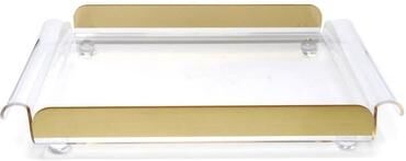 Vivience Serving Tray with Handles and Gold Sides, on Ball Legs