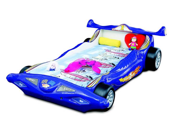 JVmoebel Autobett Blaues Kinderbett im Rennauto-Design aus Holz mit Matratze (1-tlg)
