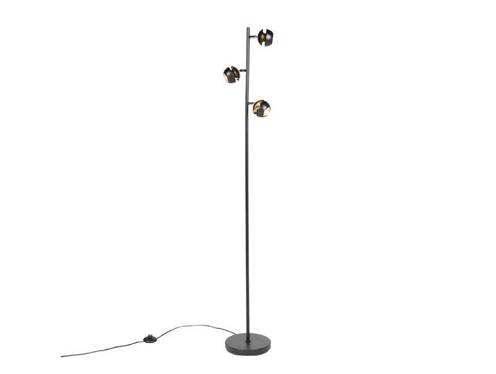 Lampadaire moderne 3 lumières noir avec intérieur doré - Buell