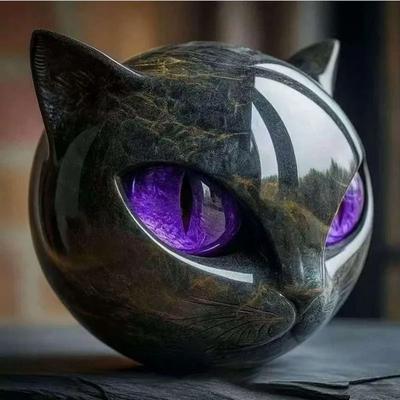 Uplift Essentials Feline Narrative Sculpture High Definition Black Cat Architectural Ornament purple