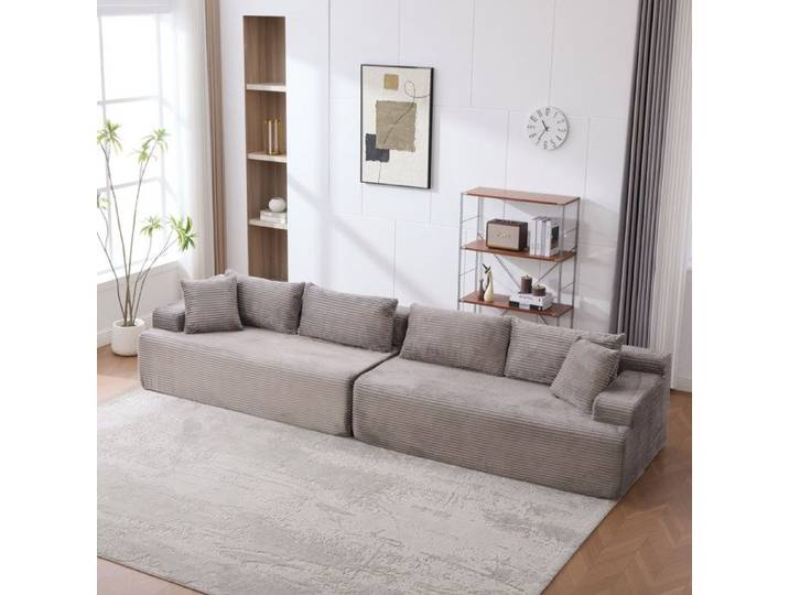 Canapé modulable 6 places 344 x 99 x 68 6cm compressible léger antidérapant confort format facile déplacement chenille，gris