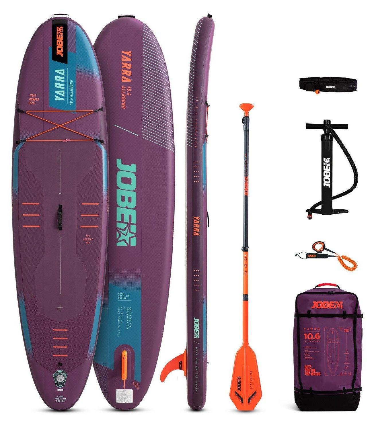Jobe Aero Yarra SUP Board 10.6 Package Purple, Stand Up Paddleboard (SUP), Wippe, Flach, Violett, EVA (Äthylen-Vinylazetat), Schaum, 140 kg