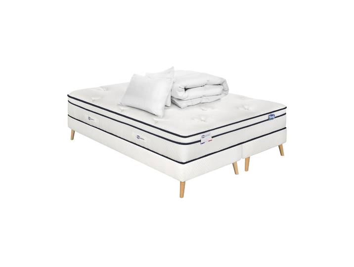 Ensemble Inegale\, Matelas Hybride 180x200\, Ferme H27 + 2 Sommiers + Couette + 2 Oreillers