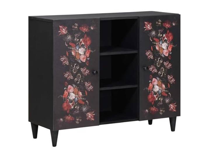 Xolmizyn Sideboard aus Massivholz Mango, Kommode mit 2 Türen Floral gemustert, Wohnzimmer-Stauraum, Kompakt & dekorativ