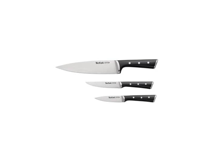 Tefal Ice Force 3-teiliges Messerset, Schälmesser 9cm, Chef-Messer 20cm, Universalmesser 11cm, deutscher Edelstahl, ergonomischer Griff, lang anhaltende Schneideleistung und Schärfe, schwarz, K2323S