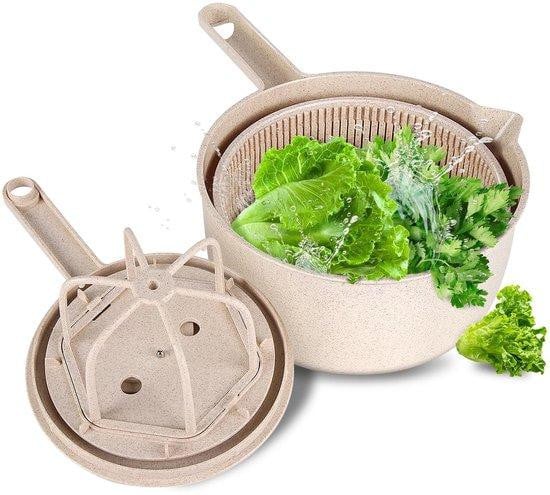 Dailygoods Saladespinazje - Multifunctionele Slacentrifuge voor Groente en Fruit - Beige Kunststof