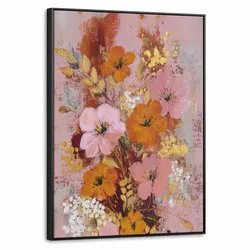 LEINWAND Bilder mit Rahmen - Malerei - Blumen - Rustikal - Rosa - 70x100