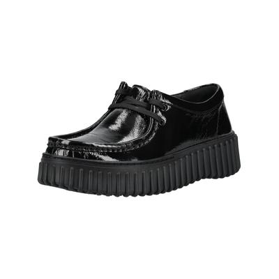 Schnürschuh CLARKS "Clarks Halbschuhe Leder", Damen, Gr. 39,5, schwarz lack, Leder, Schuhe Schnürschuh