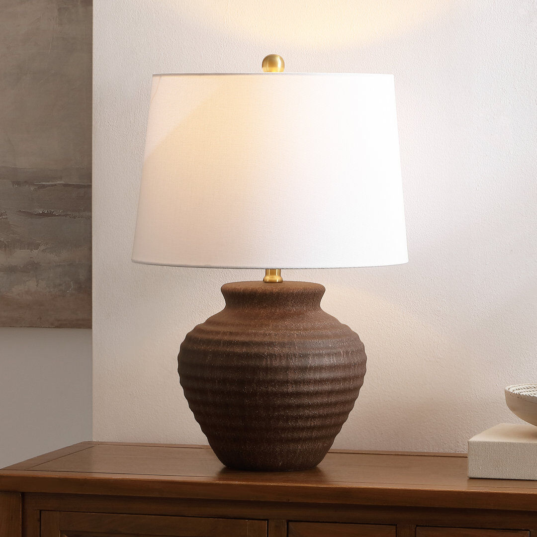 Langley Street Ledger 57.15cm Ceramic Table Lamp Brown 57.15cm H X 38.1cm W X 38.1cm D