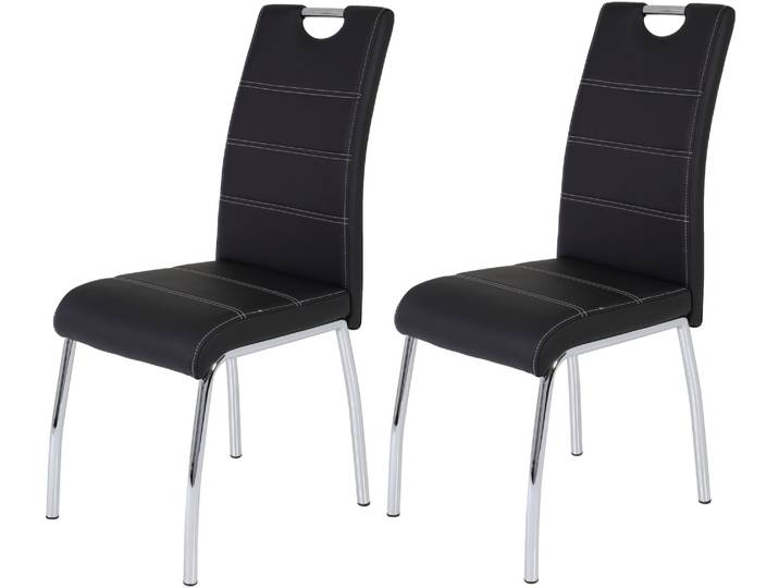 Stuhl HELA Susi , schwarz (schwarz, silberfarben), B:44cm H:98cm T:61cm, 97% Polyurethan 3% Baumwolle, Stühle, Stuhl, 2 oder 4 Stück, mit Griff