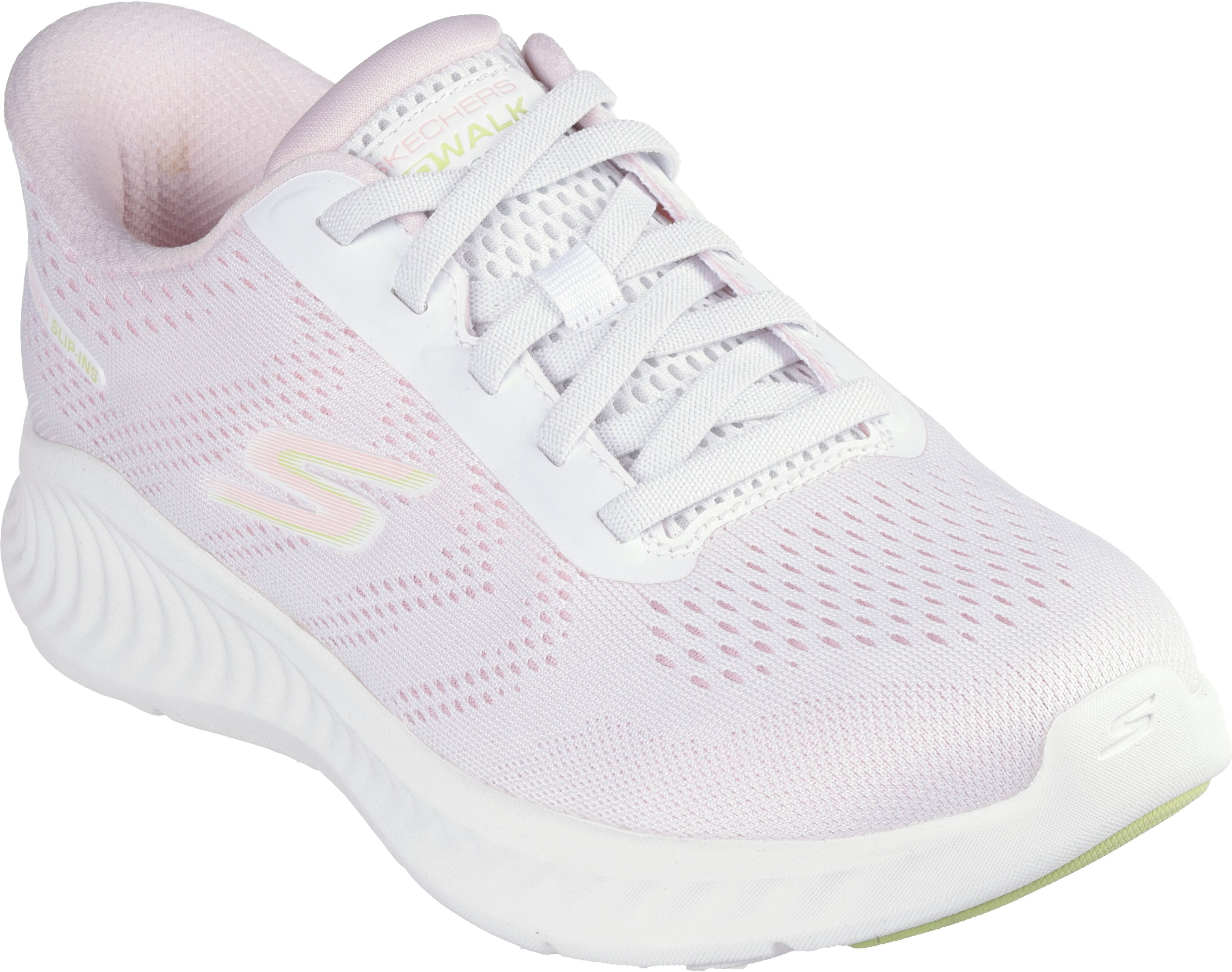 Slip-On Sneaker SKECHERS "GO WALK NOW-KHLOE", Damen, Gr. 43, Textil, rosa (weiß, rosa), Schuhe Slip-On Sneaker, Freizeitschuh mit Fersenkissen und Slip-ins Technologie weiß, rosa 43, Textil