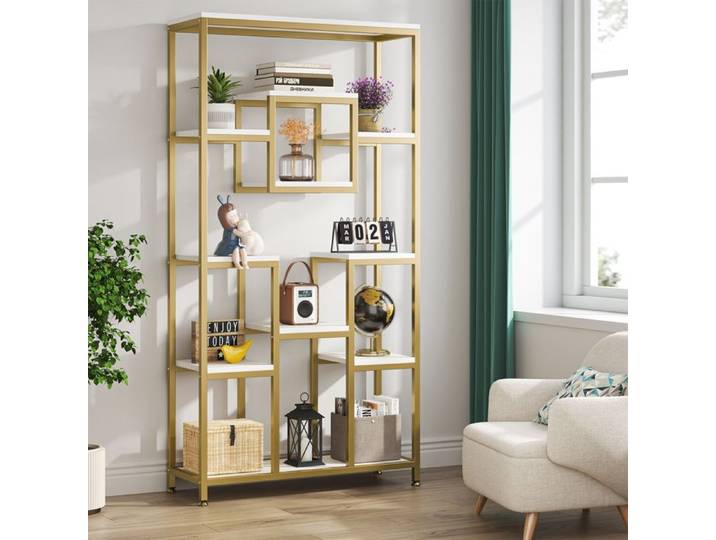 Bibliothèque - LITTLE TREE - Little Tree - 90 x 34 x 182 5 cm - Blanc et or - Cadre métal doré autoportante