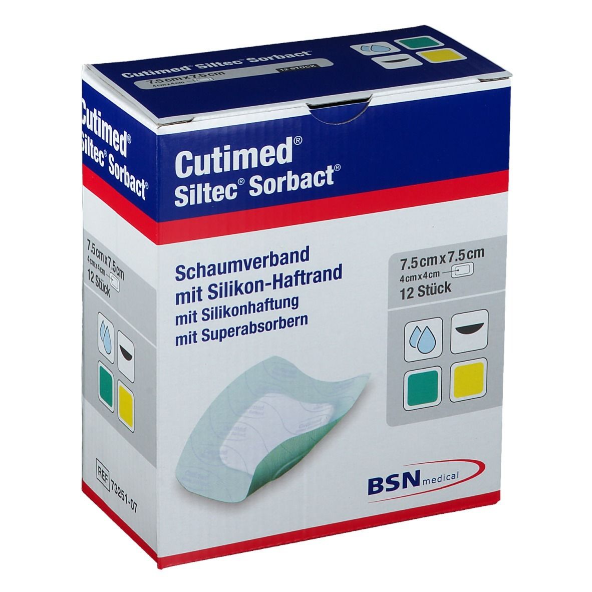 Cutimed Siltec Sorbact B PU-Verb.7,5x7,5cm 12 St Kompressen