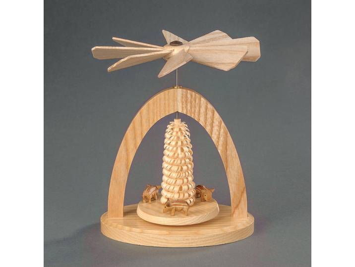 Weihnachtspyramide ALBIN PREISSLER Wärmespiel mit Frischlingen, Handwerkskunst aus dem Erzgebirge , beige (natur), B:11cm H:13cm T:7cm, Massivholz, Weihnachtspyramiden, Weihnachtspyramide, Weihnachtsdeko aus Holz