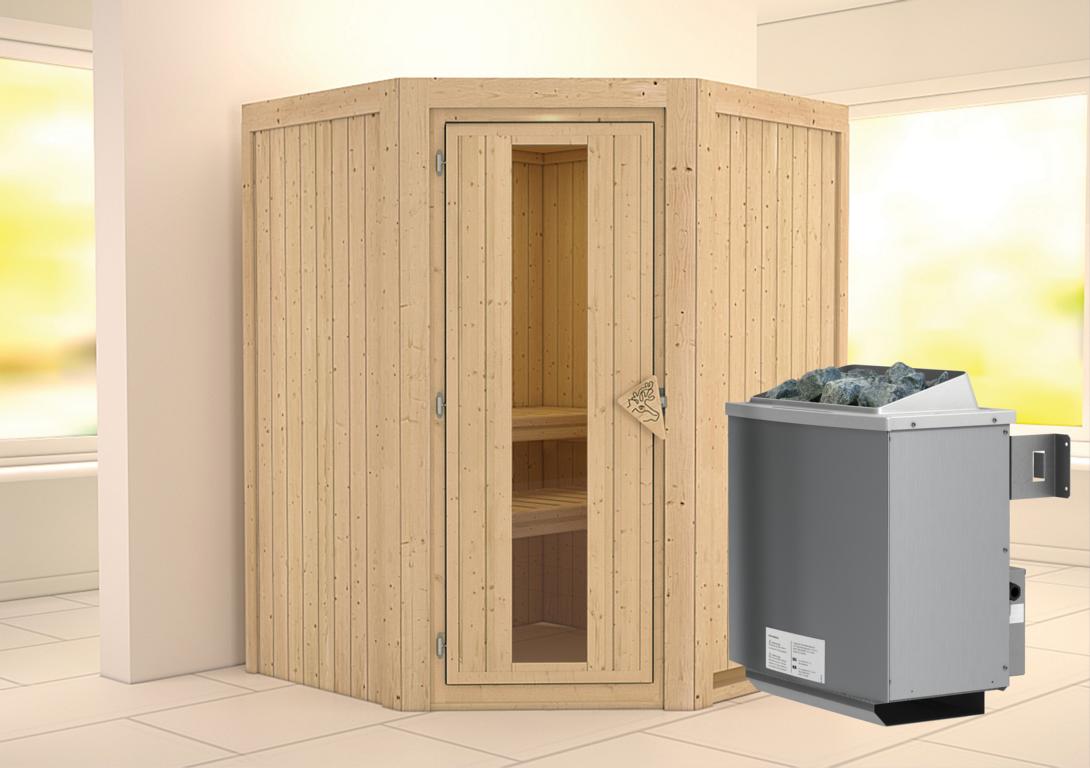 KARIBUHOLZT Sauna Larin Eck,9KW integr. Strg m.einer Isoliertür 09231381