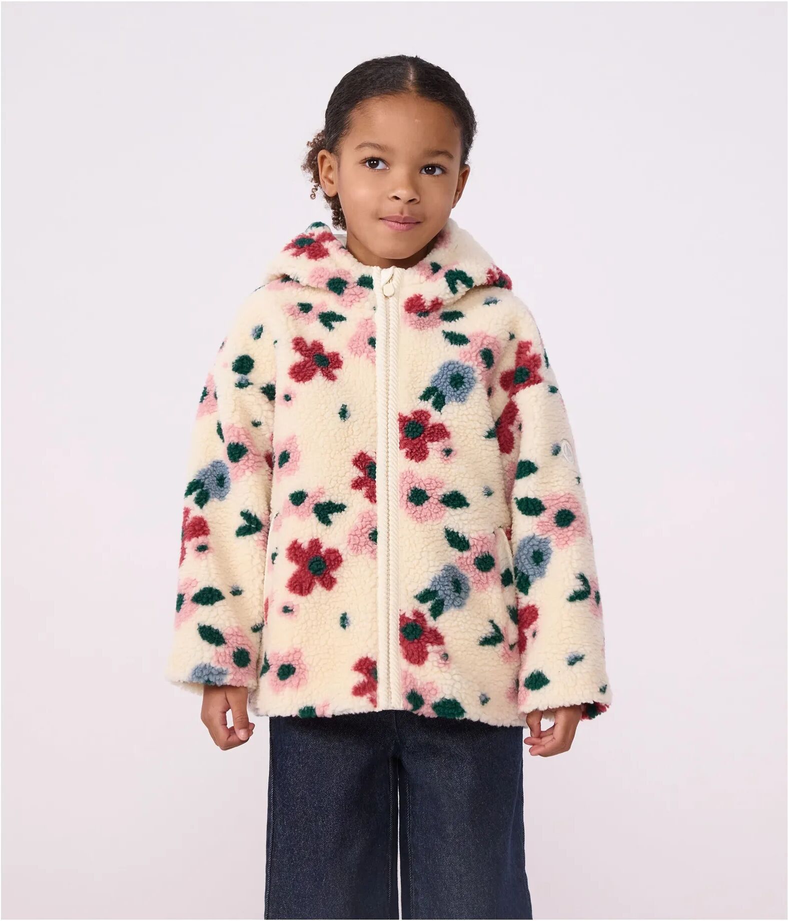 Petit Bateau Veste Façon Sherpa Fleurie Ecru 3 ans
