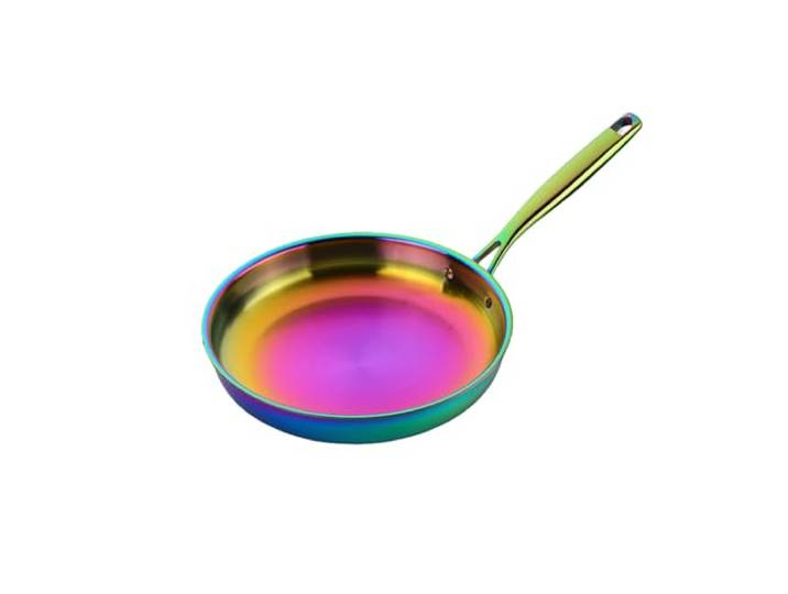 Bratpfanne aus Edelstahl 304, 28 cm, hochwertige Pfanne zum Braten von Steaks, antihaftbeschichtete Pfanne, Allzweck-Induktionsherd, Wok-Kochgeschirr, Regenbogen