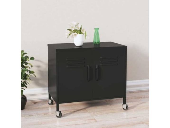 HPUYRFG Lagerschrank Schwarz 60x35x56 cm Stahl mit Rollen Stahlkonstruktion, verstellbarer Boden, 4 Rollen mit 2 Bremsen, pflegeleicht, für Akten und Multimedia