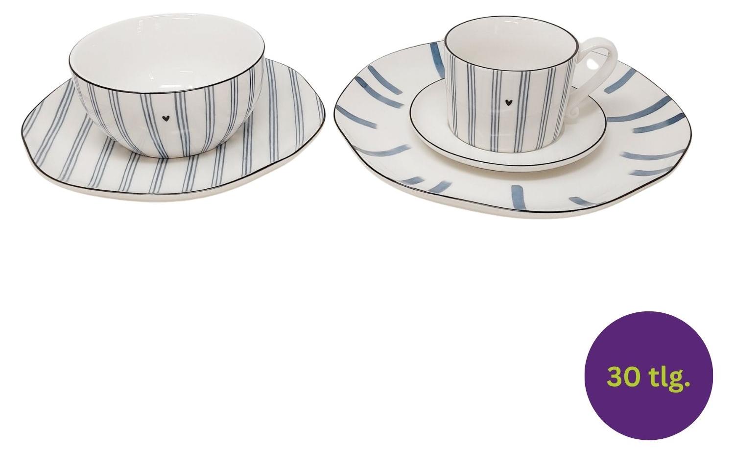 30tlg. Tafelservice Komiset Iris Blue Streifen weiß blau Bastion Collections