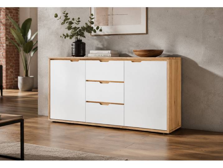 Sideboard ALAMO aus massiver Wildeiche mit 2 Türen und 3 Schubkästen – Montierte Lieferung – 3%-Vorkasse-Rabatt