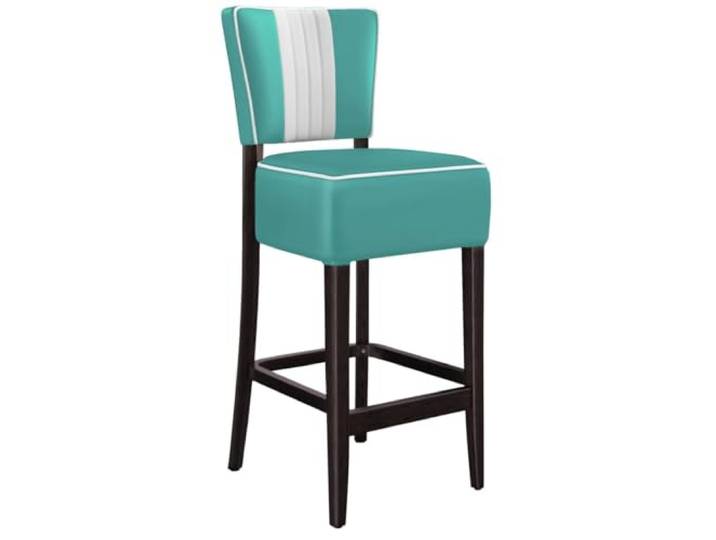 GGMMÖBEL 2-er Set American 2 Diner Barhocker Türkis Leder Gestell: Holz/Wenge Gestreift Sitzhöhe: 79 cm weißer Keder