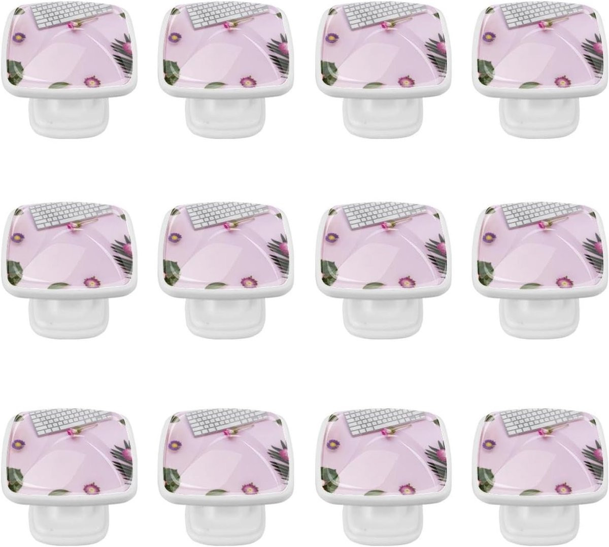 Set van 12 meerkleurige kastknoppen met bloemendesign voor het vernieuwen van meubels