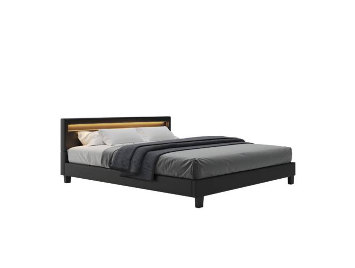 Lederbett LED DREAM 180 x 200 cm schwarz