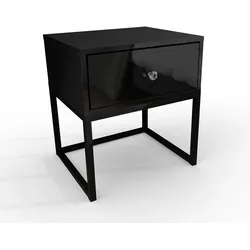 NACHTTISCH BLANCO LOFT Schwarz Hochglanz aun Schwarzenem Gestell Kristallgriff