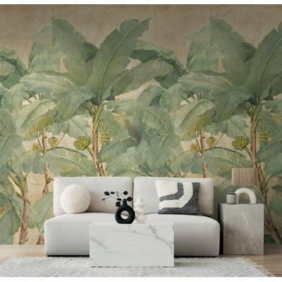 Fototapete LIVING WALLS "The Wall 4 Botanic – Bananenbäume im Vintage-Stil Vlies-Fototapete", grün, B:1,59m H:0m L:2,8m, Vinyl, Vlies, Tapeten, Bananenbäume im Vintage-Stil mit dekorativer Tiefenwirkung