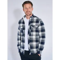 engbers Herren Kariertes Overshirt mit Teddyfütterung Blau regular Kent-Kragen - XL