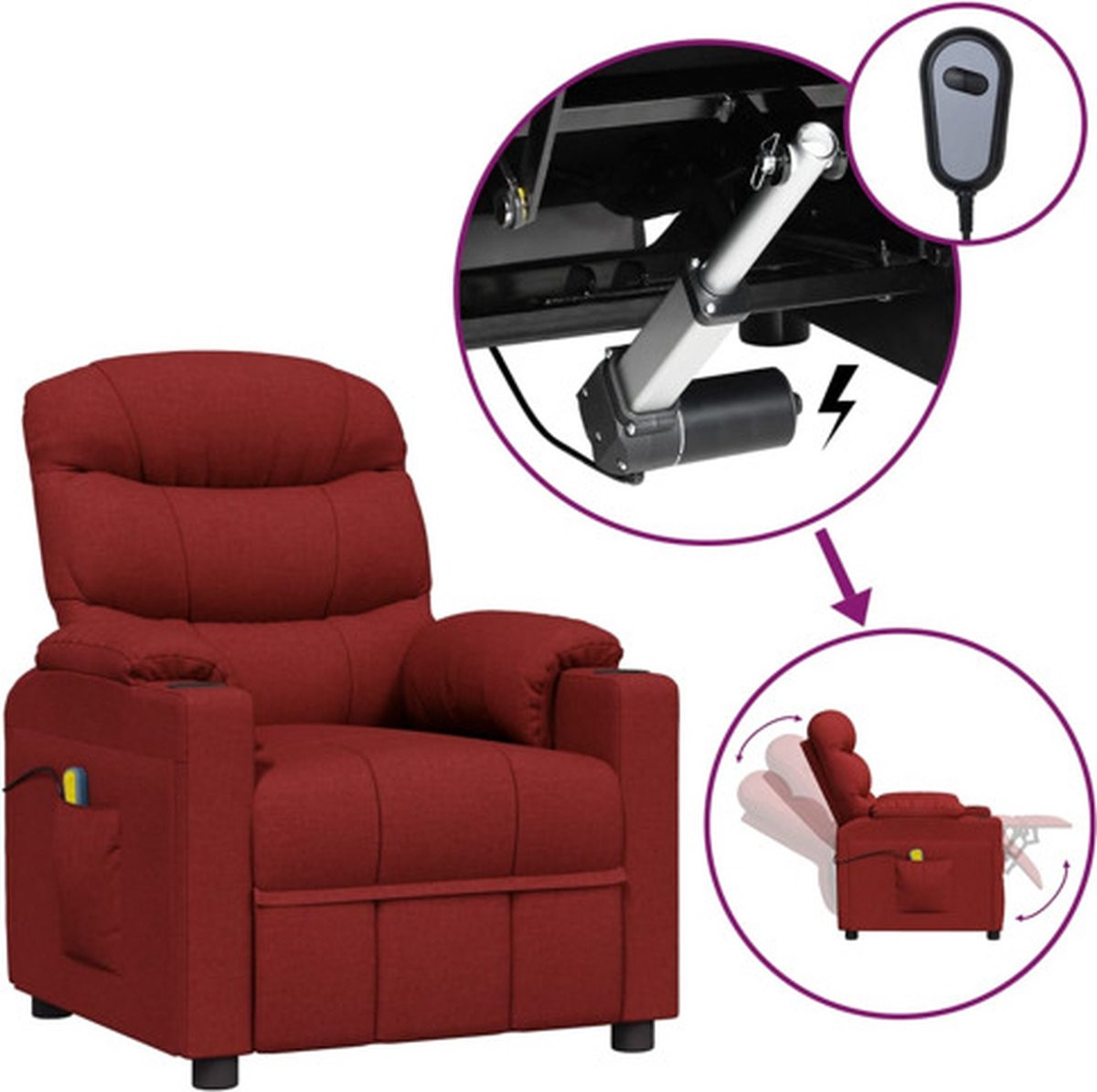vidaXL Massagestoel - Elektrisch - Wijnrood - Stof